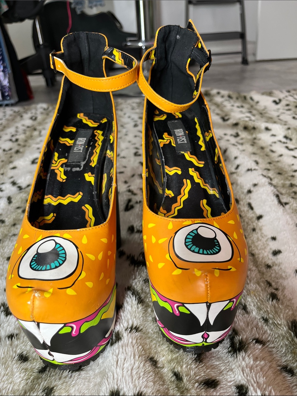 Iron Fist Orange Graphic Eye-Print Platform Pumps
